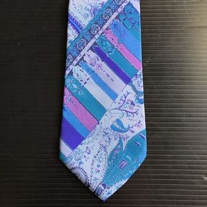 Rene Dulant Men’s Silk Blue and Purple Print Tie Paris